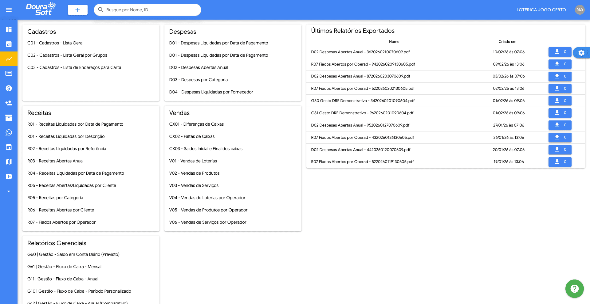 Apuração de resultados e federais para lotérica - DouraSoft